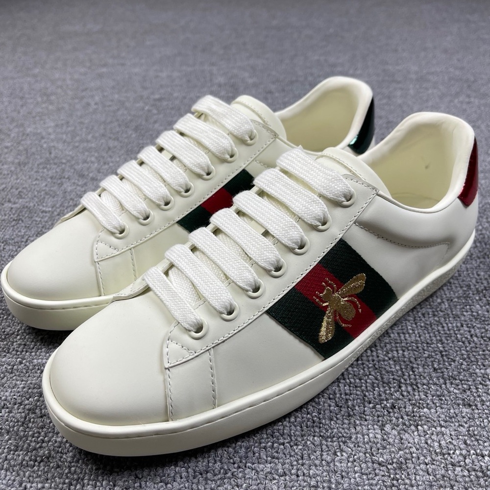 Gucci White Sneakers with Red and Green Stripes